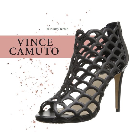 Vince Camuto Shoes - Vince Camuto Black Dontanela Caged Peep Toe Stiletto Heels 6